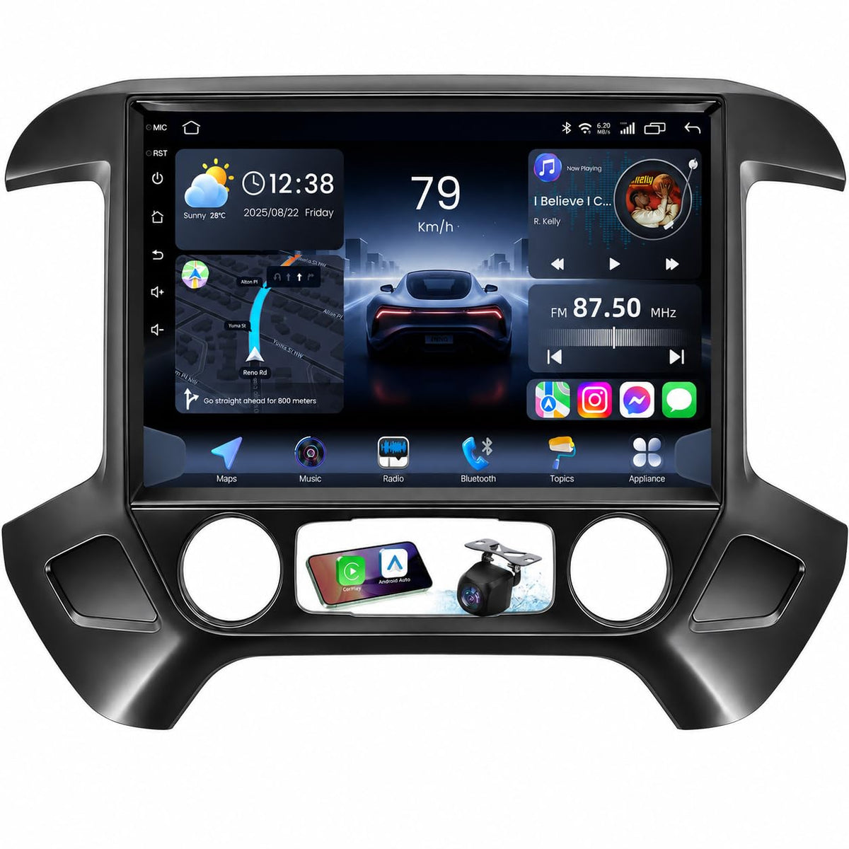 13.1-Inch 8+128GB Car Radio for 2014-2018 Chevy Silverado: GMC Sierra Android 15 Head Unit - 2K QLED FHD Touchscreen Replacement Wireless CarPlay Android Auto GPS WiFi 1080P Camera