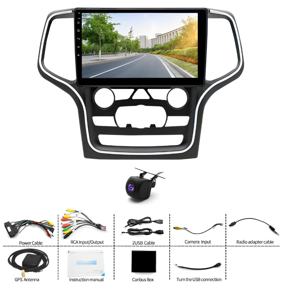 10 inch Car Stereo Radio for Jeep Grand Cherokee 2014-2022, Android 13 Car Stereo Radio w/CarPlay &Android Auto Radio, Support WiFi GPS Navigation Bluetooth AHD Backup Camera - 2+32G