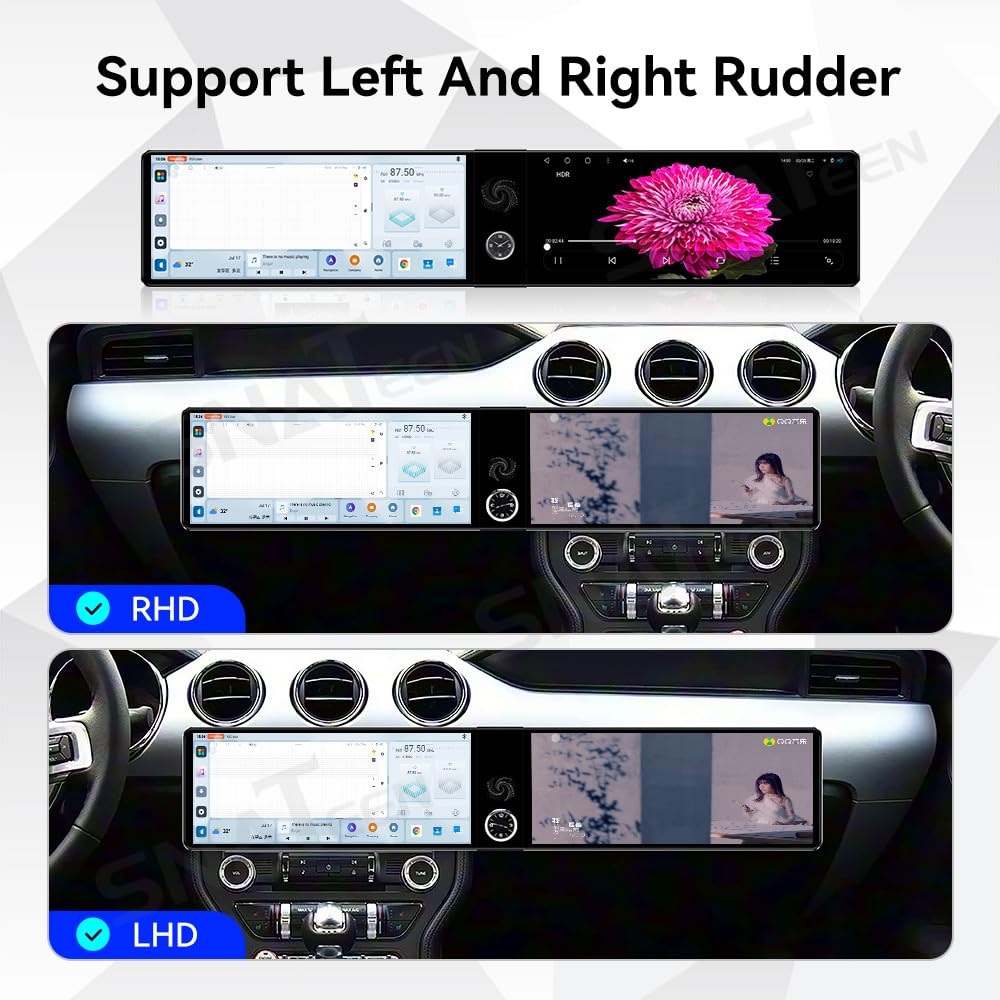 12.3 inch Dual Screen for Ford Mustang Radio Upgrade 2015-2023,Android Stereo Replacement,Touch Screen,Qualccomm 8core CPU,Carplay and Android Auto,Keep SWC and Factory Camera (8+128GB)