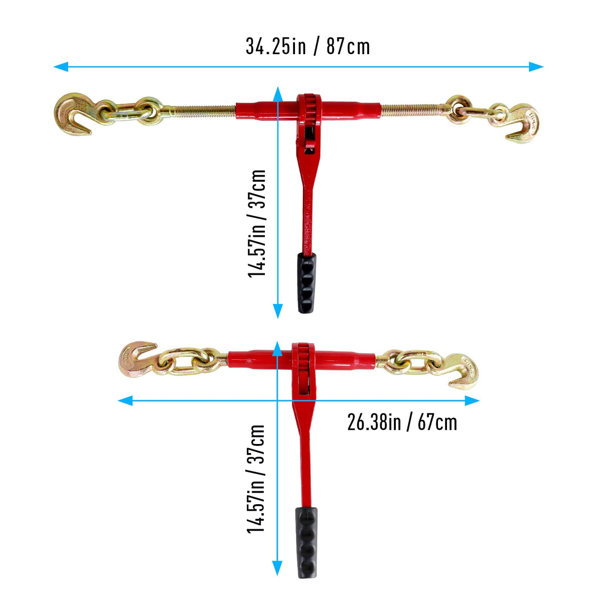 2 Pack 3/8"-1/2"Chain and Binder Kit with 2 Grab Hooks