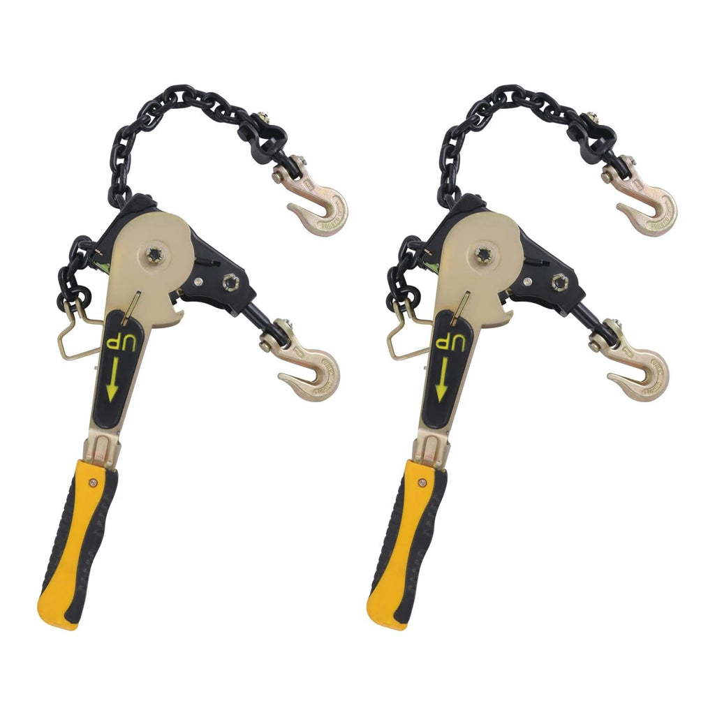 2 Pack Lever Load Chain Binder, 3/8" - 1/2" Ratcheting Chain and Binder with Grade 70 Hook & 6600 lbs Working Load Limit for Flatbed Truck Trailer