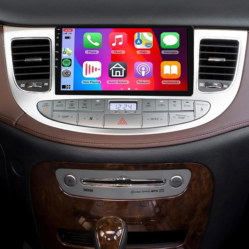 4+64G Double Din Car Stereo for Hyundai Genesis Sedan 2009-2014 Radio Upgrade, 9 Inch Touch Screen Radio Android 13 Car Radio with Wireless Carplay Android Auto Bluetooth GPS AHD Backup Camera WiFi