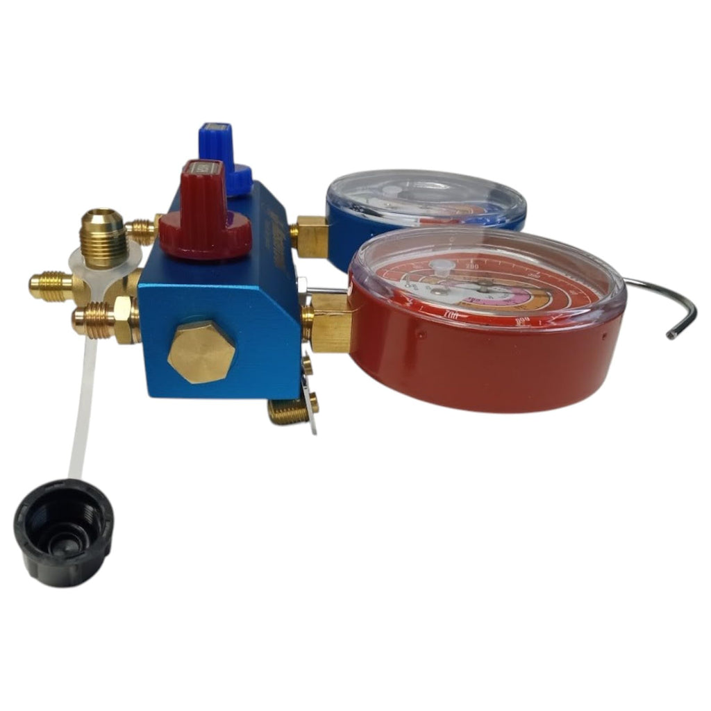Mastercool 51261 2-Way Aluminum Manifold Gauge with 3/8" Vacuum Valve, Set 3-60" Ball Valve Hoses for HVAC Air Conditioning Refrigeration A2L R32 R545B.