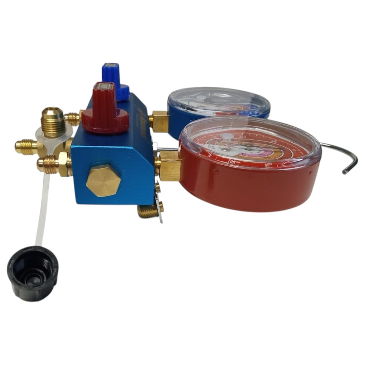 Mastercool 51261 2-Way Aluminum Manifold Gauge with 3/8" Vacuum Valve, Set 3-60" Ball Valve Hoses for HVAC Air Conditioning Refrigeration A2L R32 R545B.
