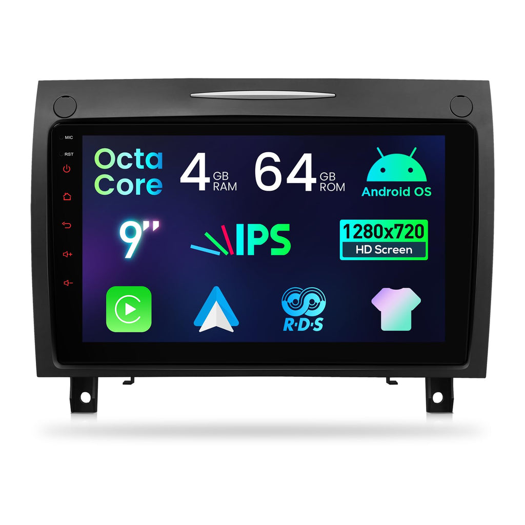 XTRONS Android 14 Car Stereo for Mercedes Benz SLK Class R171 2004-2011, 9 Inch IPS Touch Screen Car Radio GPS Navigation Bluetooth Built-in DSP Head Unit Wireless CarPlay Android Auto (4+64GB)