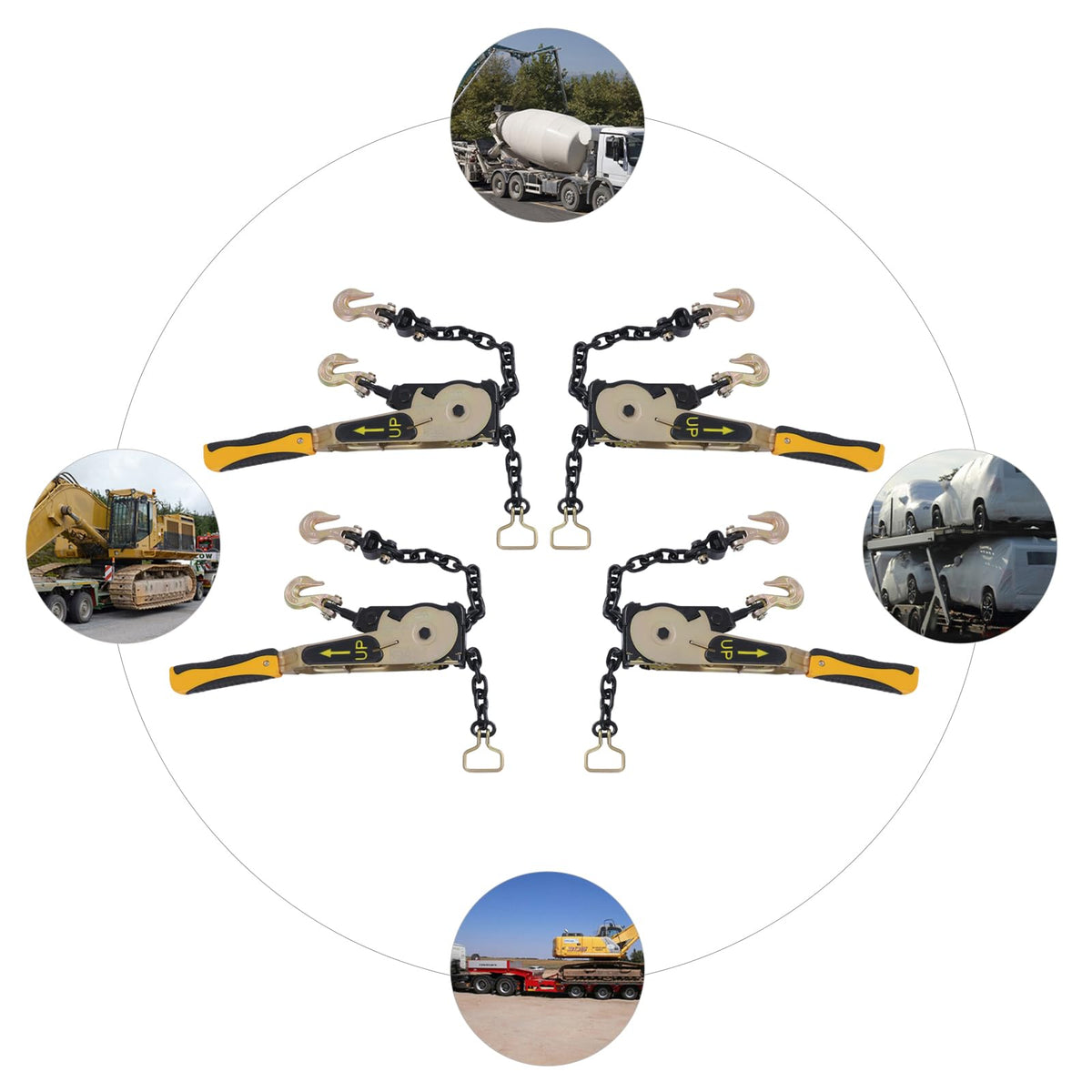 Ratchet Chain Binder 3/8-1/2 '' 6600lbs G70 Grab Hook, Heavy Duty Tie Down Hauling Chain, Tie Down Hauling Chain Binders for Hauling, Towing, Logging