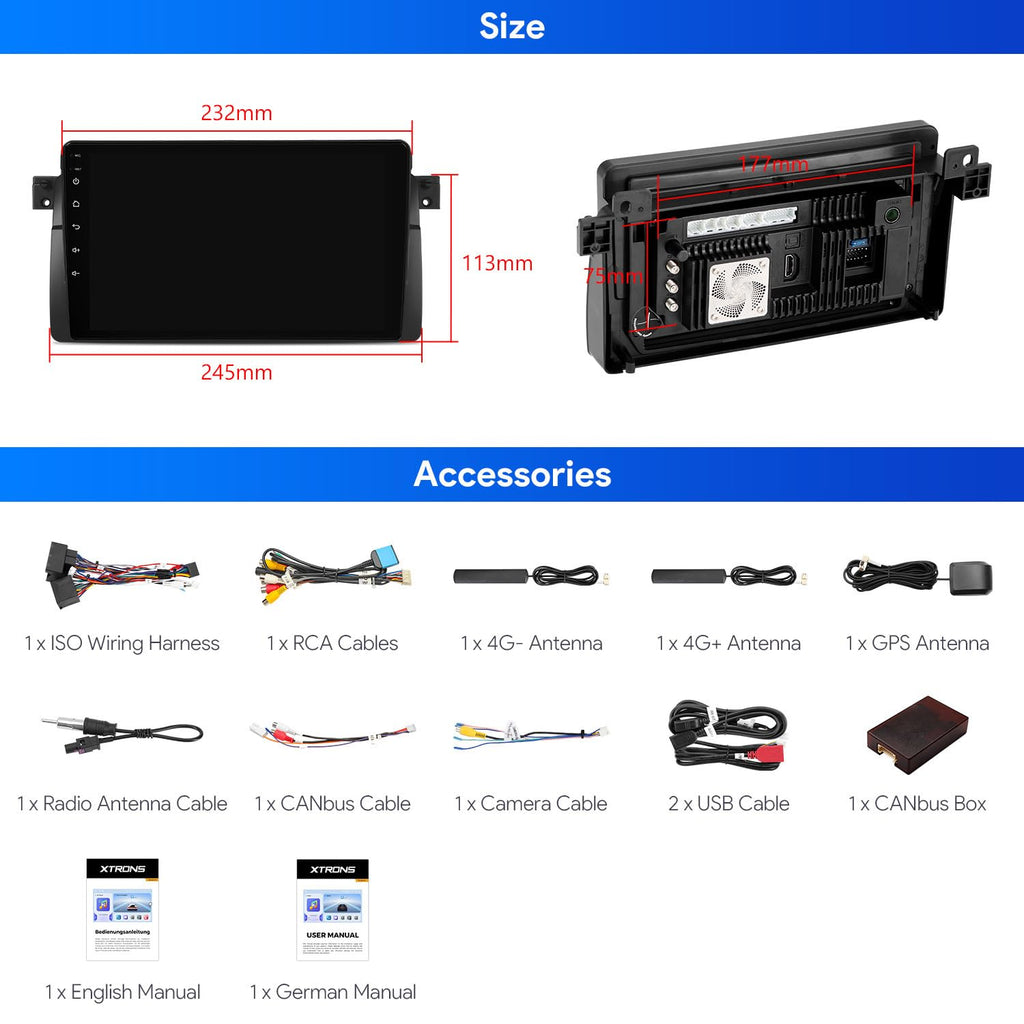 XTRONS Car Stereo for BMW E46 M3 Rover 75 MG ZT, Android 14 Qualcomm 665 Octa Core Car Radio, 9” QLED Touch Screen Head Unit GPS Navigation Bluetooth Built in DSP CarPlay Android Auto (8+256GB)