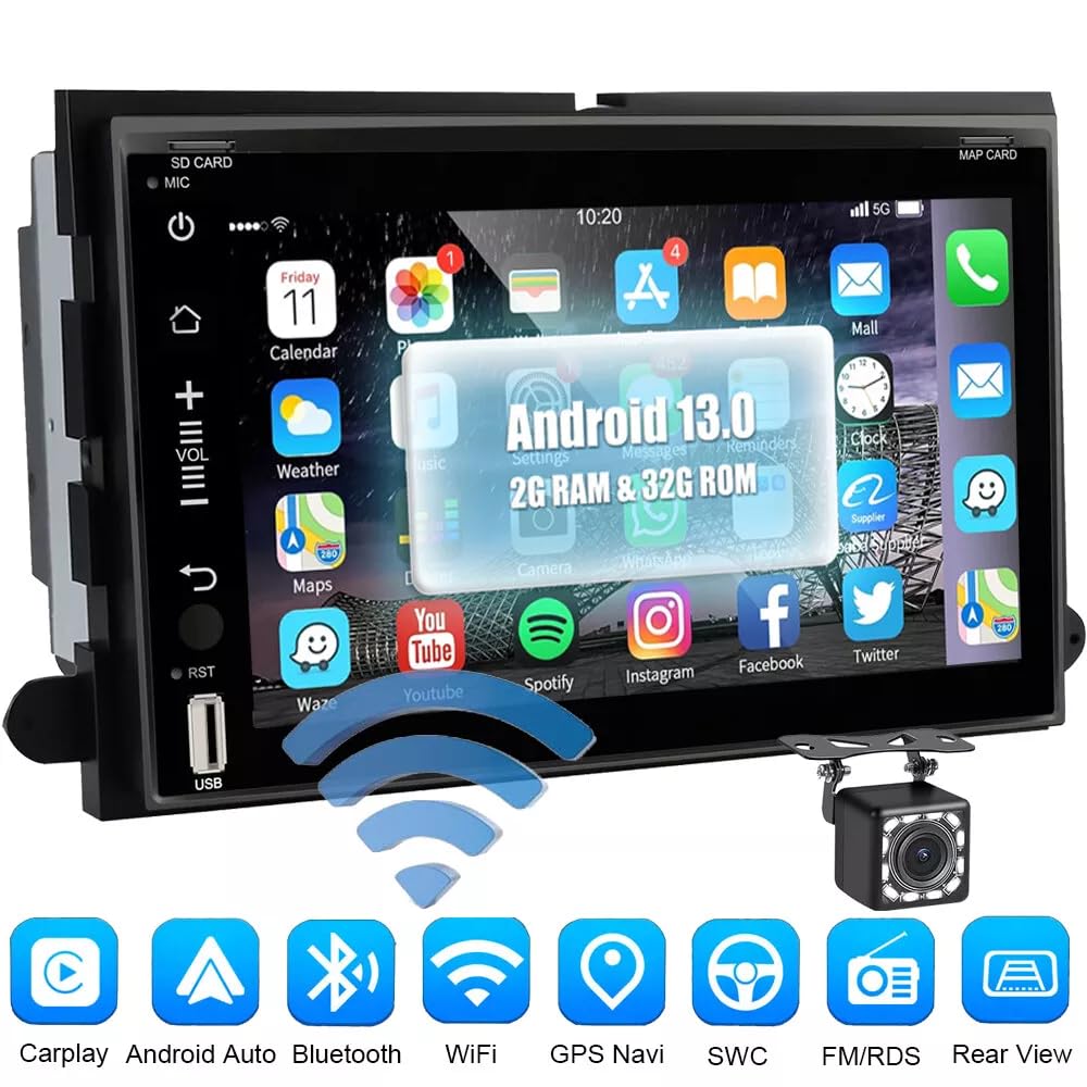 Android 13 Car Stereo Radio for Ford E250/E350 2009~2014 for Ford Escape 2008~2012 7in GPS Navigation for CarPlay Wireless Android Auto Bluetooth FM/RDS WiFi/SWC/Mirror Link 2+32G
