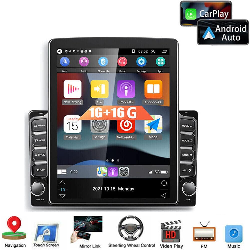9.7 inch Android 13 Double Din Vertical Car Stereo Touchscreen with GPS Navigation WiFi Bluetooth FM Radio HiFi Audio USB+12LED HD Backup Camera 2+32G