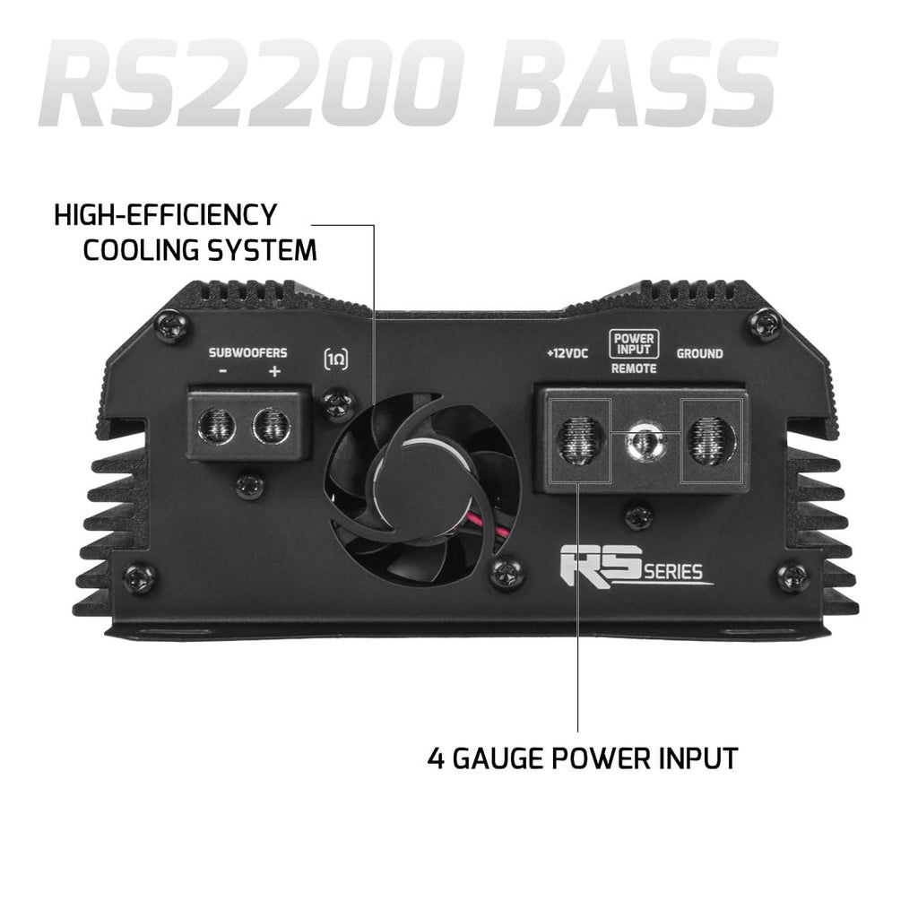 PRV Audio 2200 Watts Monoblock Class D Subwoofer Amplifier RS2200 BASS 1 Ohm – 12 Volts Car Amp, Built-in Crossover, Bass Boost, Smart Fans with Remote Sub Level Control Bass Knob Included