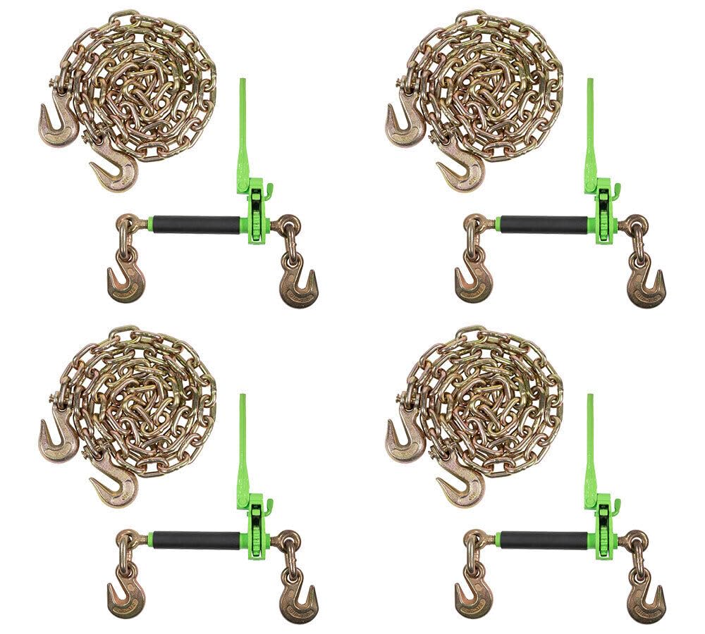 TM USWWAGOODS Replacement for/Fits (4) 3/8' - 1/2' Hi-Viz Green Quick Ratchet Chain Binder with (4) 3/8' X 20' G...