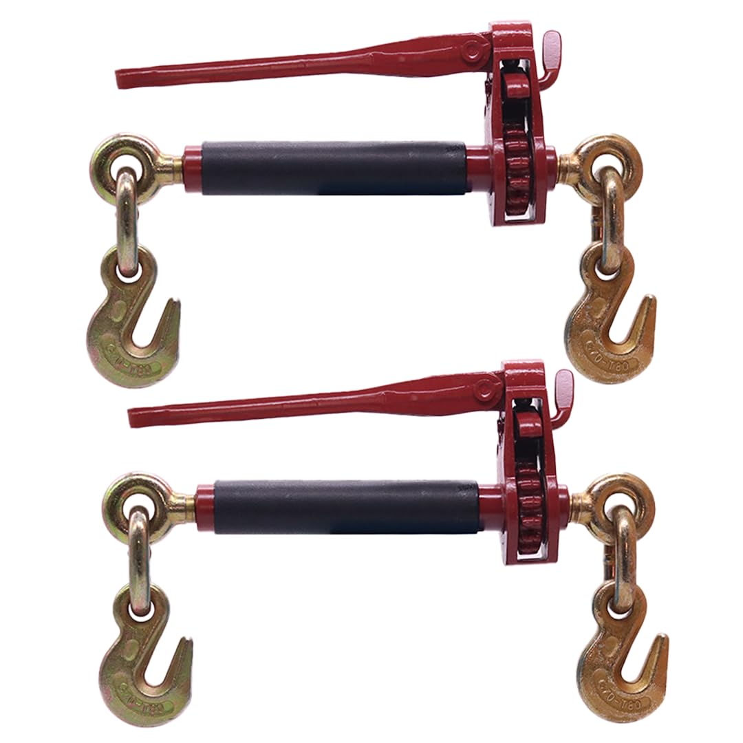 BoxerTool 4 Pack 5/16" - 3/8" Heavy Duty Folding Handle Ratchet Load Binder w/Grab Hook 7,100 lbs WLL - Transport Chain Binder