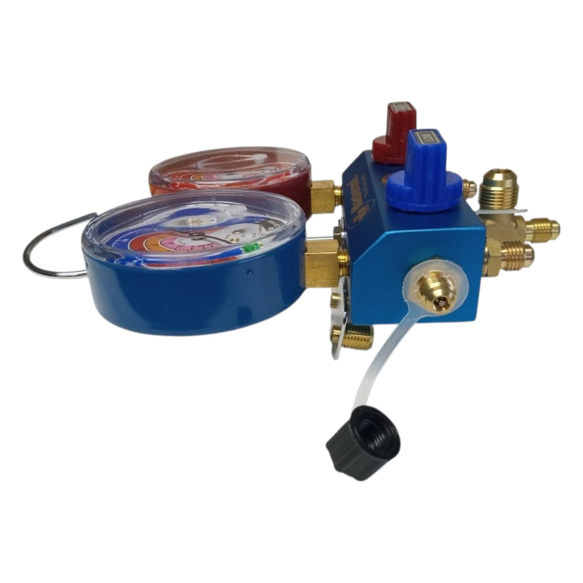 Mastercool 51261 2-Way Aluminum Manifold Gauge with 3/8" Vacuum Valve, Set 3-60" Ball Valve Hoses for HVAC Air Conditioning Refrigeration A2L R32 R545B.