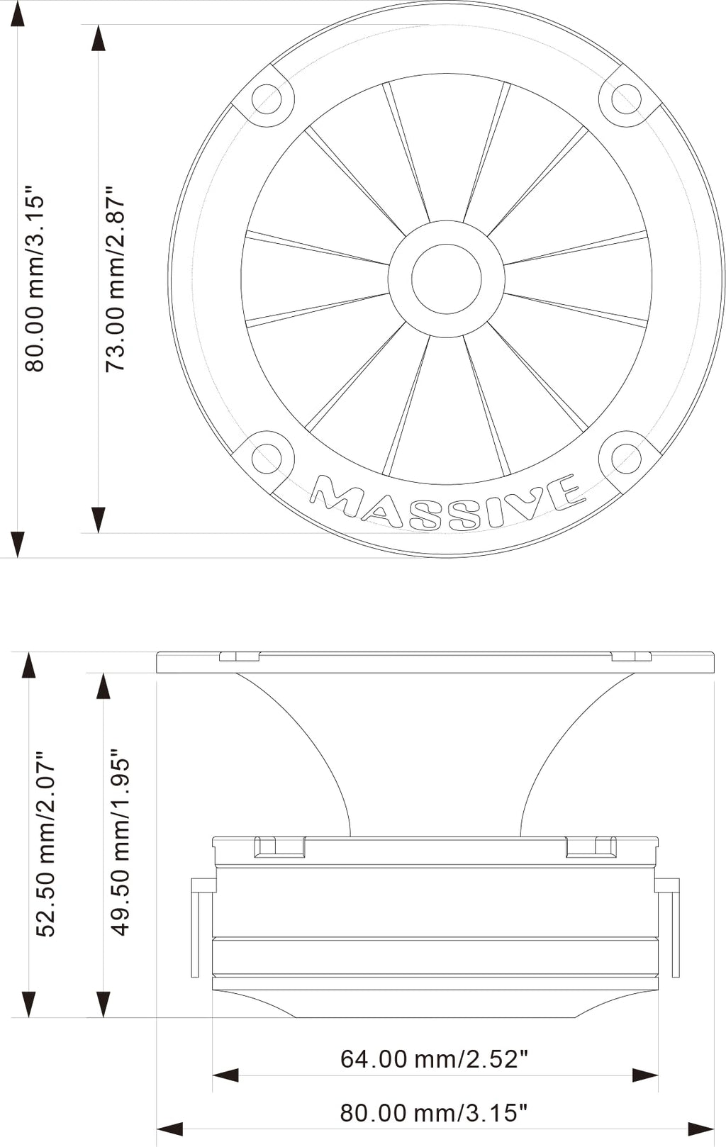 Massive Audio MT6 Power Super Tweeter, 1.5" Voice Coil