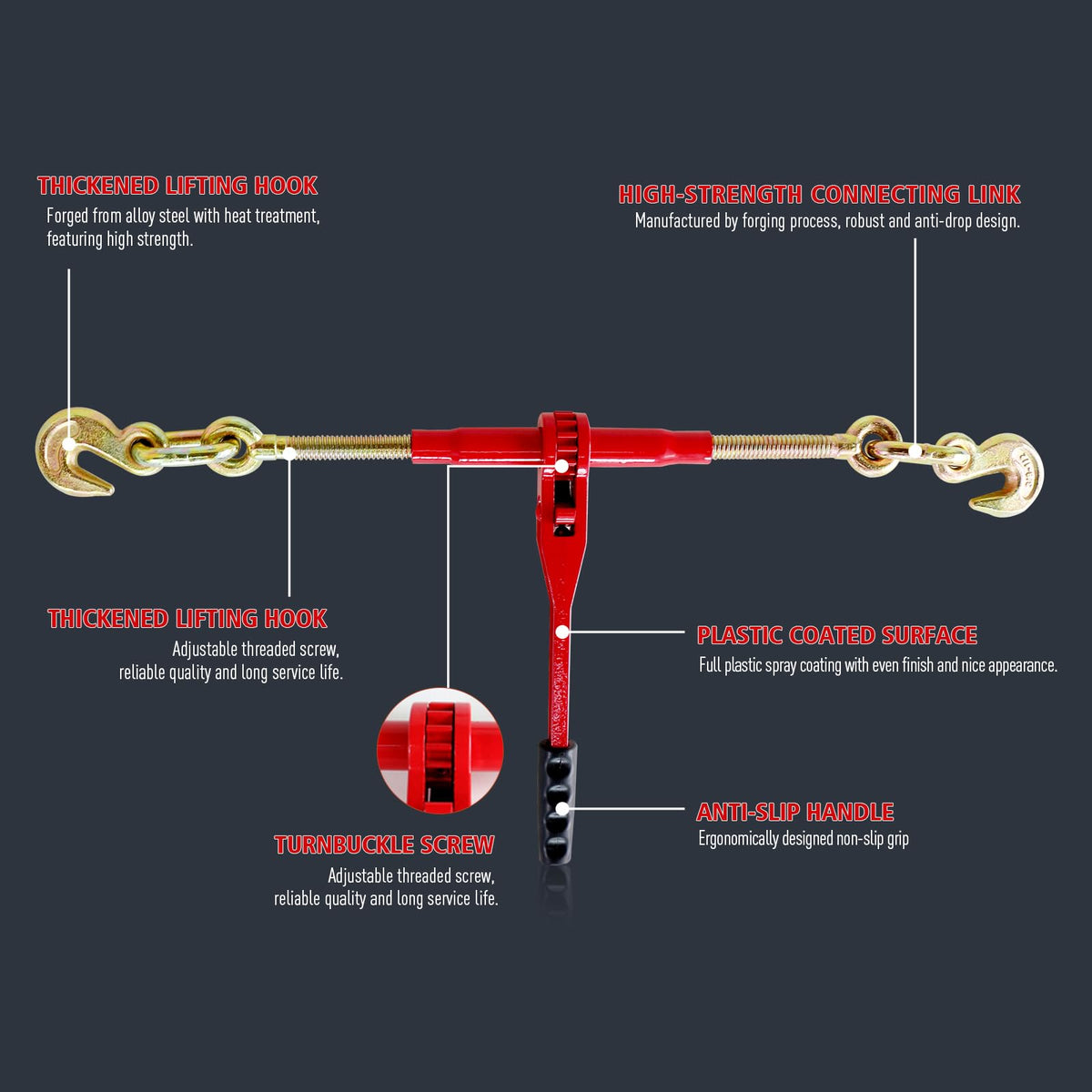 2 Pack 3/8"-1/2"Chain and Binder Kit with 2 Grab Hooks