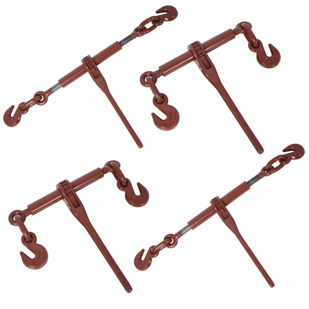 Heavy Duty Ratchet Binders with Hooks, 4-Pack, Red