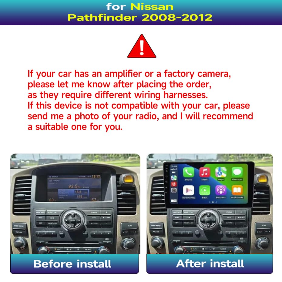 Android 14 Car Radio Stereo for 2008-2012 Nissan Pathfinder, 10.1 Inch Touch Screen Head Unit with Wireless CarPlay Android Auto, GPS Navigation Bluetooth WiFi 5G DSP SWC Backup Camera