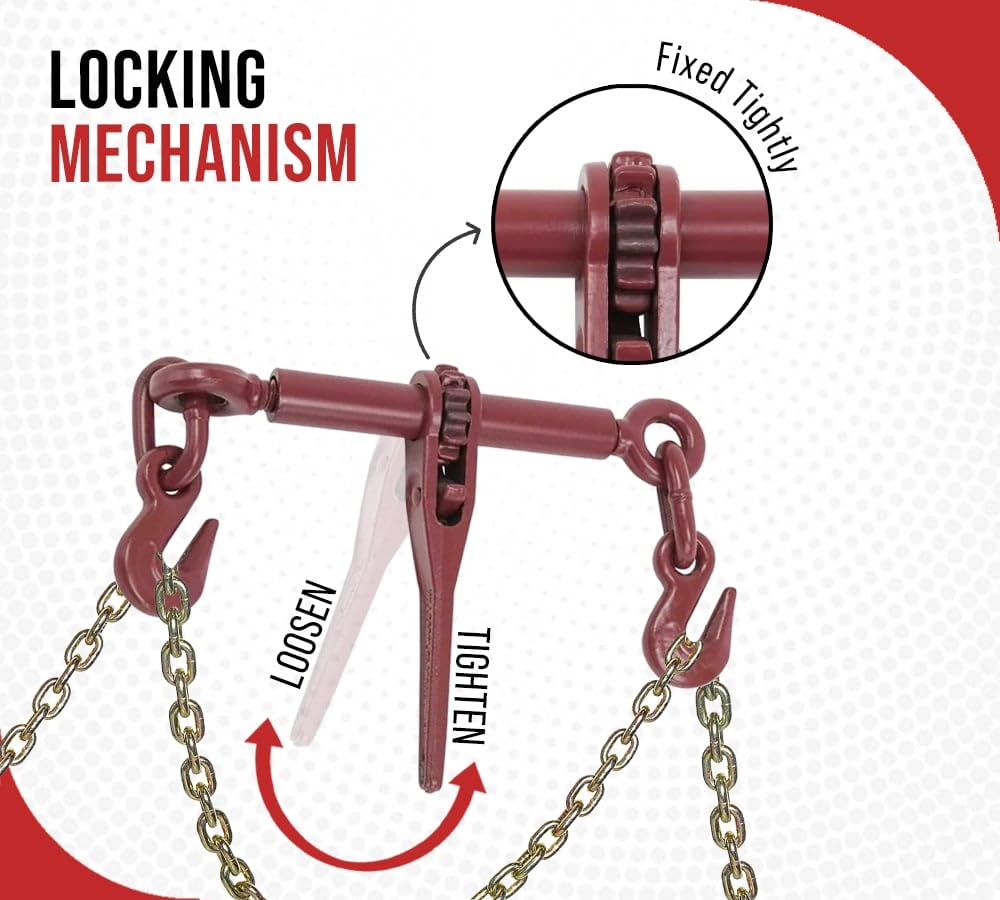 Mytee Products 6 Pack 5/16"-3/8" Heavy Duty Ratchet Lever Load Binder w/Grab Hooks 5,400 Lbs Working Load Limit | Tie Down Hauling Chain Binders for Flatbed Truck Trailer