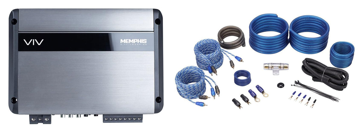 Memphis Audio VIV600.4V2 SixFive Series Bundle: 600-Watt 4-Channel DSP Car Amplifier, RWK42 4-Gauge Car Amp Wiring Installation Kit w/(2) RCA Cables, 2-Items