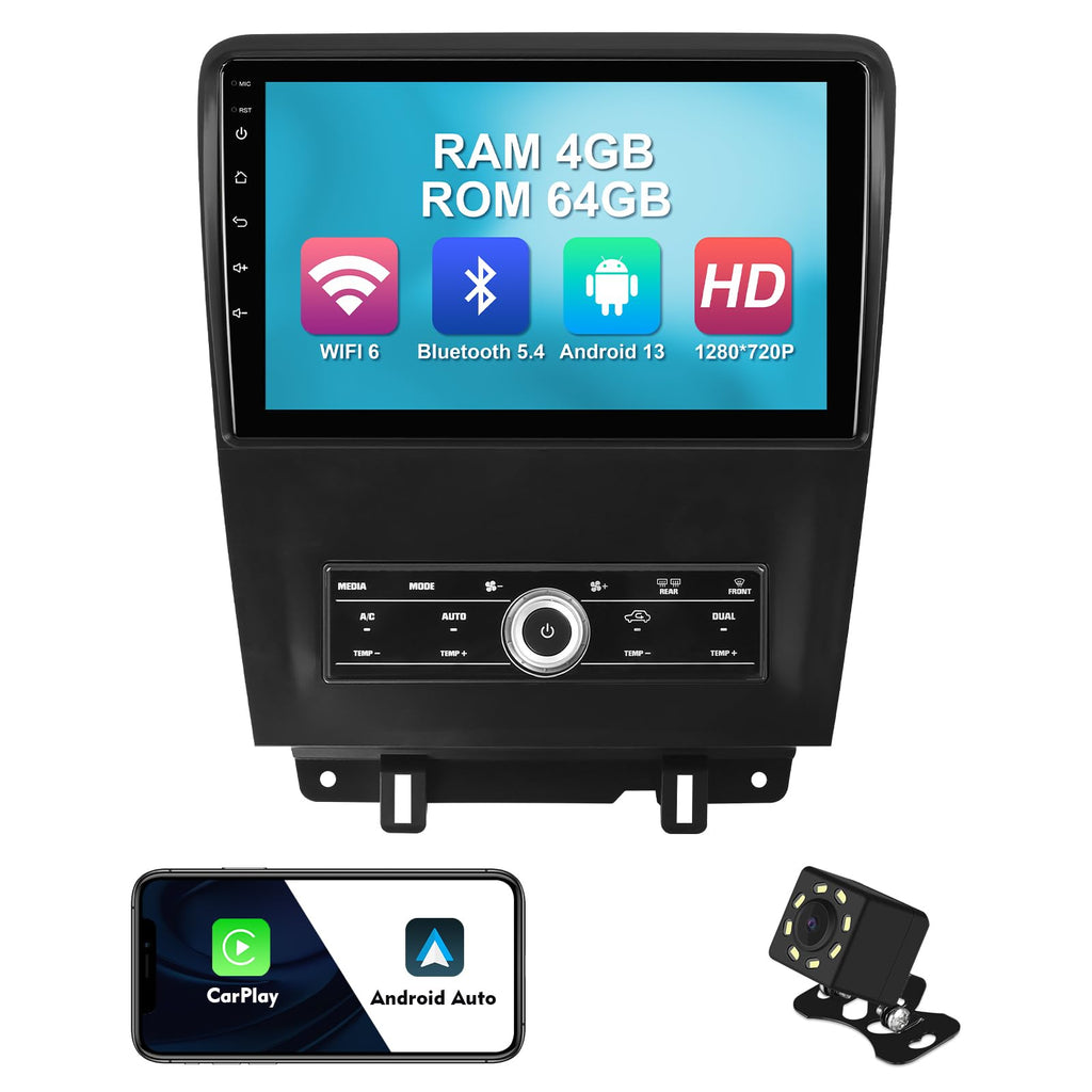 4+64G 10.1-inch Android 13 WiFi 6 Car Stereo for Ford Mustang 2010 2011 2012 2013 2014 IPS Touchscreen Screen Bluetooth 5.4 Car Radio with Carplay & Android Auto Support Backup Camera FM Navi SWC