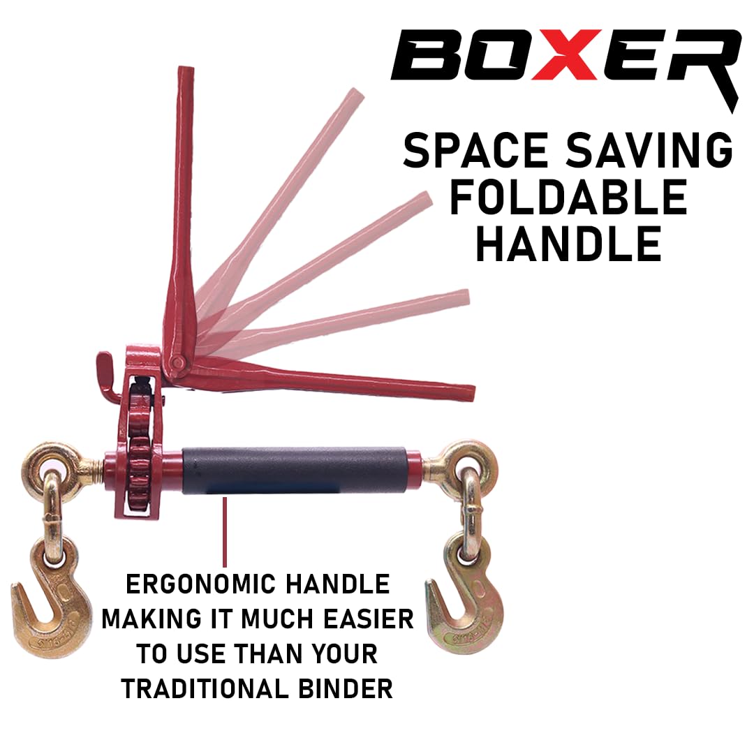 BoxerTool 4 Pack 5/16" - 3/8" Heavy Duty Folding Handle Ratchet Load Binder w/Grab Hook 7,100 lbs WLL - Transport Chain Binder