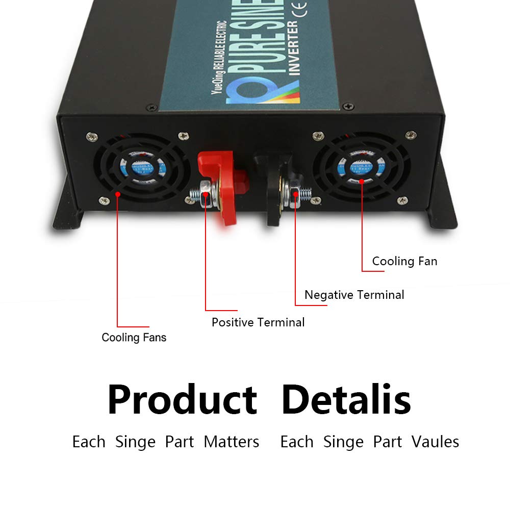WZRELB Strong Driving Capacity 2500W 24VDC to 120VAC Pure Sine Wave Inverter Power Converter (RBP250024B1), Black