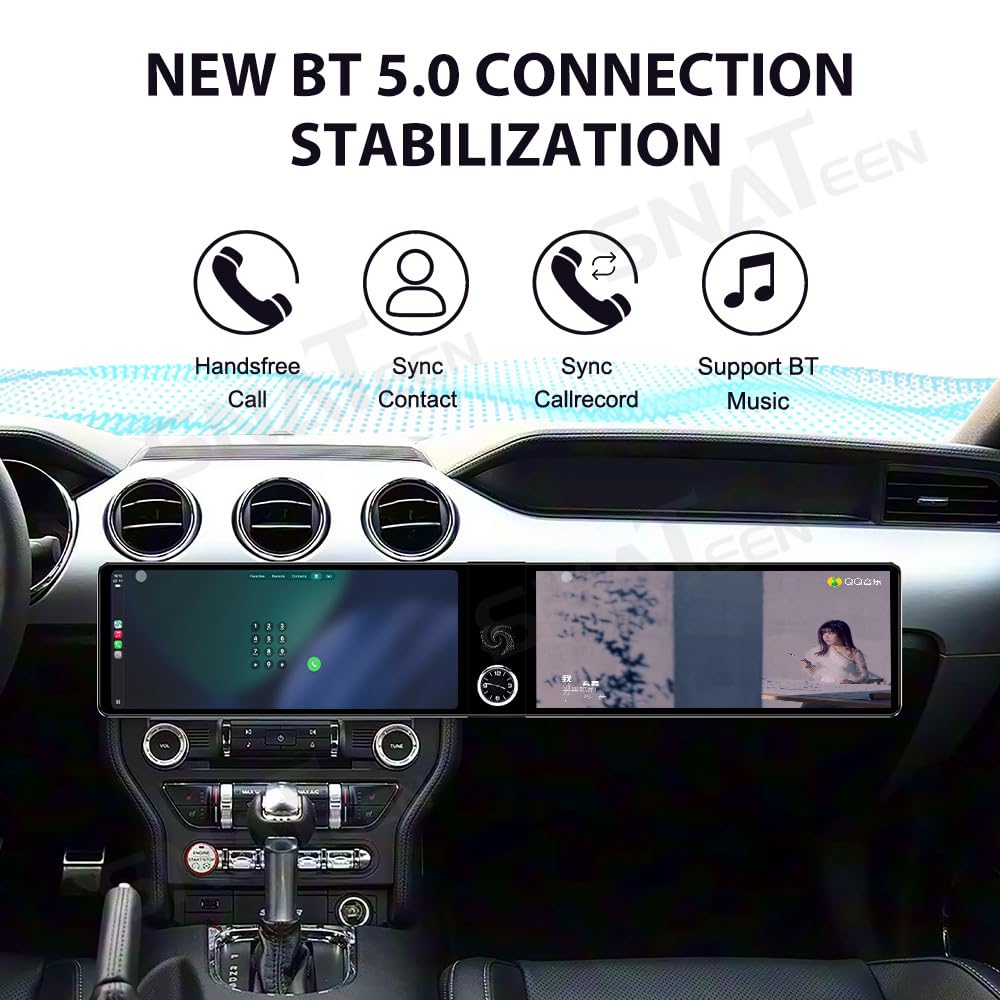 12.3 inch Dual Screen for Ford Mustang Radio Upgrade 2015-2023,Android Stereo Replacement,Touch Screen,Qualccomm 8core CPU,Carplay and Android Auto,Keep SWC and Factory Camera (8+128GB)