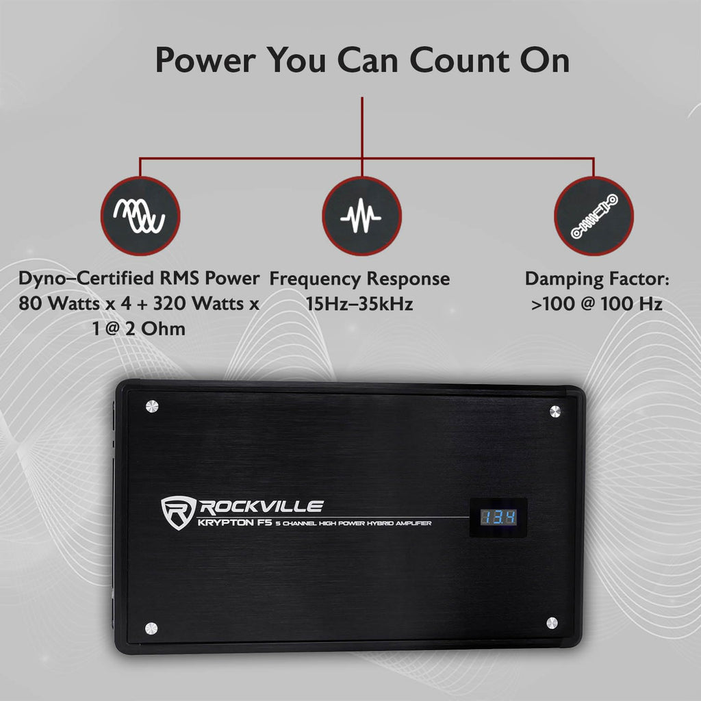 Rockville Krypton F5 5 Channel Car Amplifier, 3200W Peak / 800W RMS