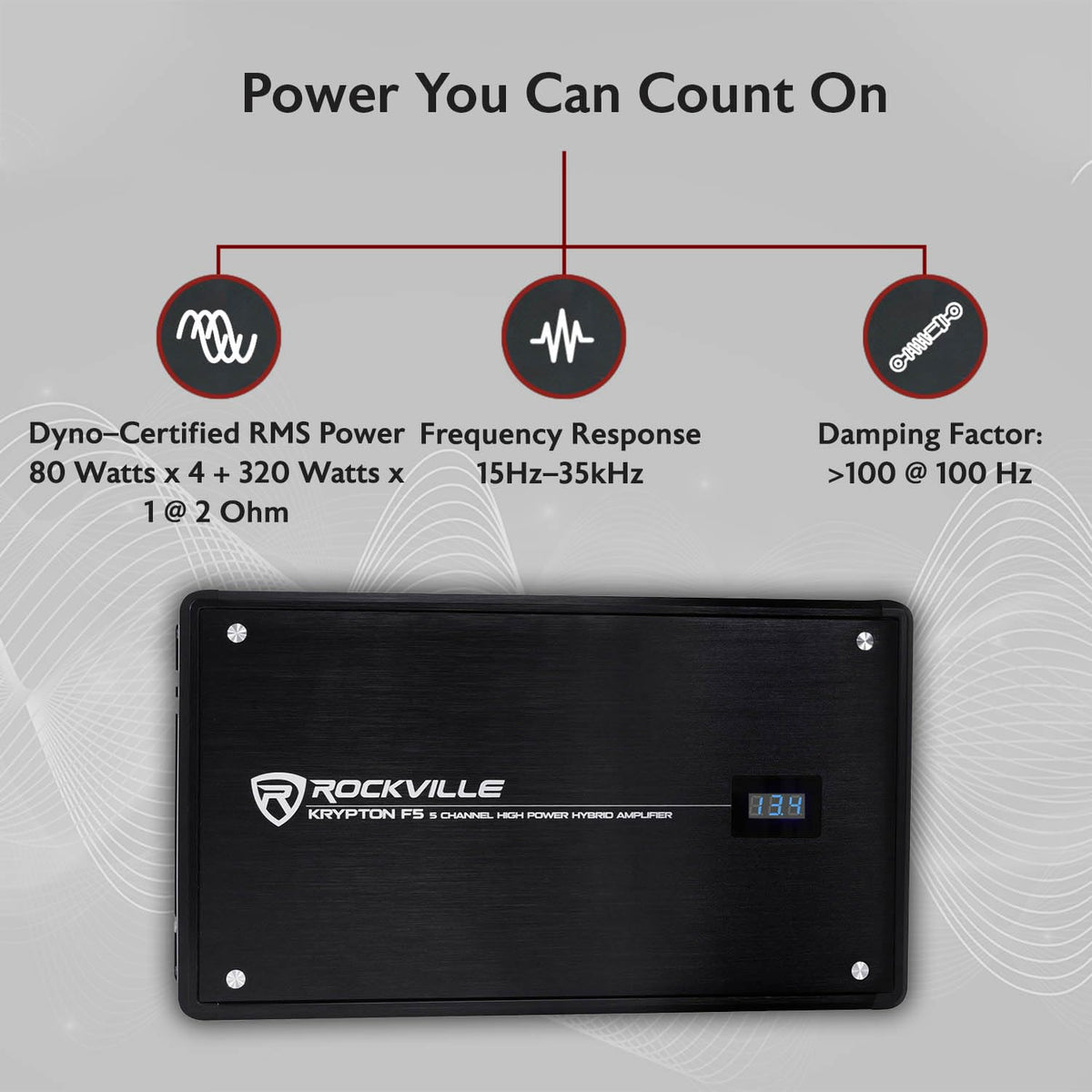 Rockville Krypton F5 5 Channel Car Amplifier, 3200W Peak / 800W RMS