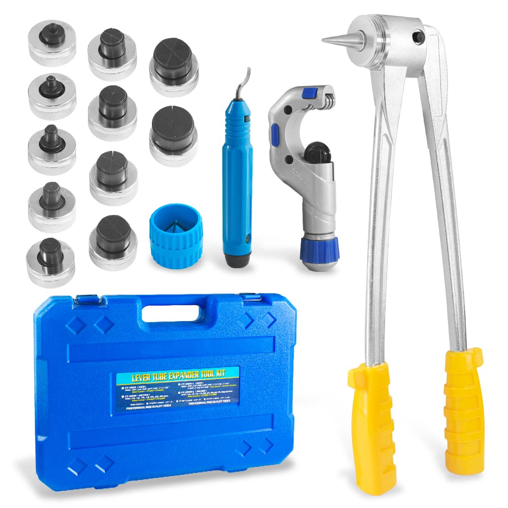 WiseWater HVAC Tubing Expander Kit, Tube Swaging Set Includes 3/8'' to 1-5/8''Expander Heads, Tube Cutter, Reamer, Deburring Tool for Soft Copper, Aluminum, Brass Tubes