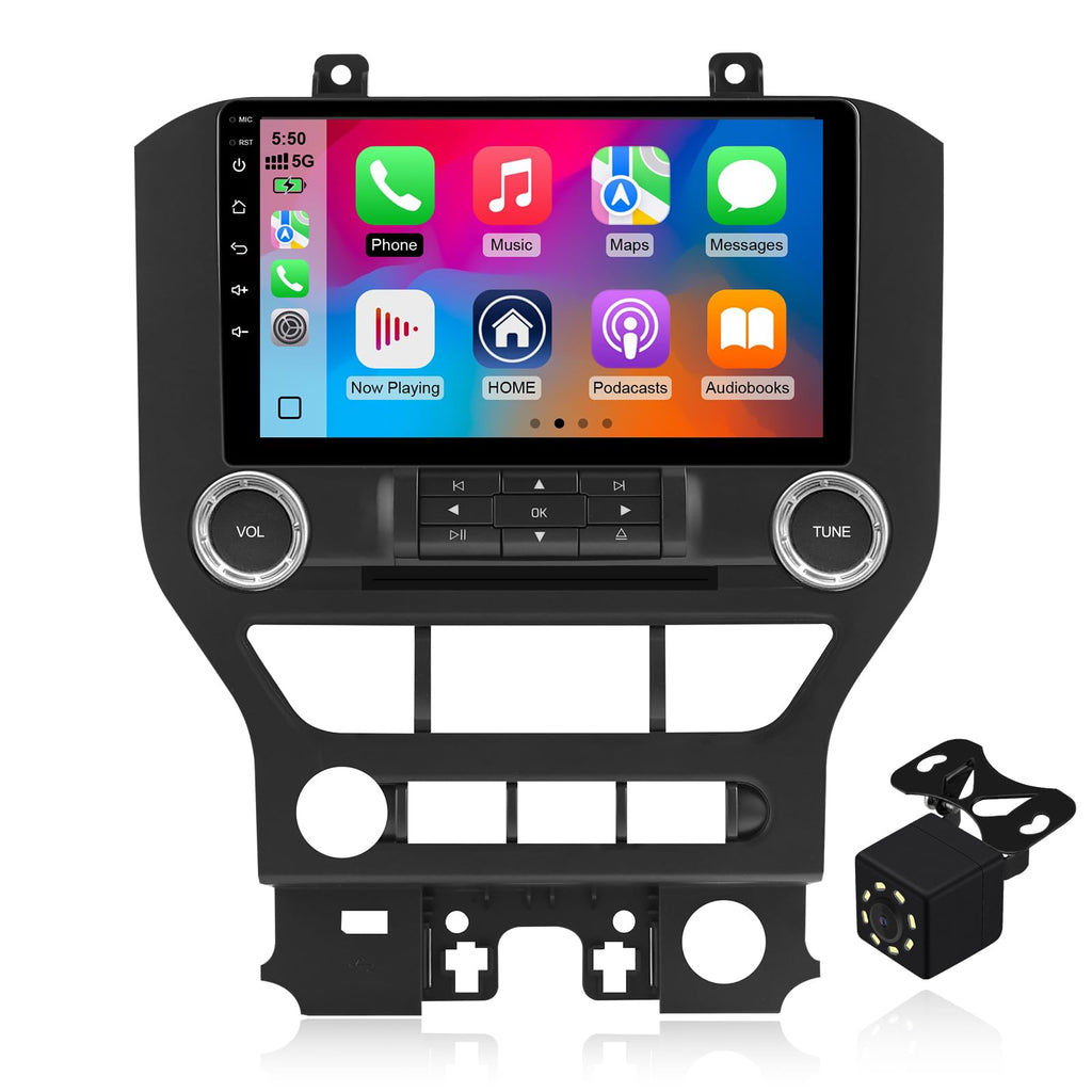 4 Core 32G Android 14 Double Din Car Stereo for Ford Mustang 2015-2020 with 9 Inch Touchscreen Radio Built-in Wireless Carplay/Android Auto/GPS/Bluetooth/FM/AUX/Steering Wheel Controls/Backup Camera