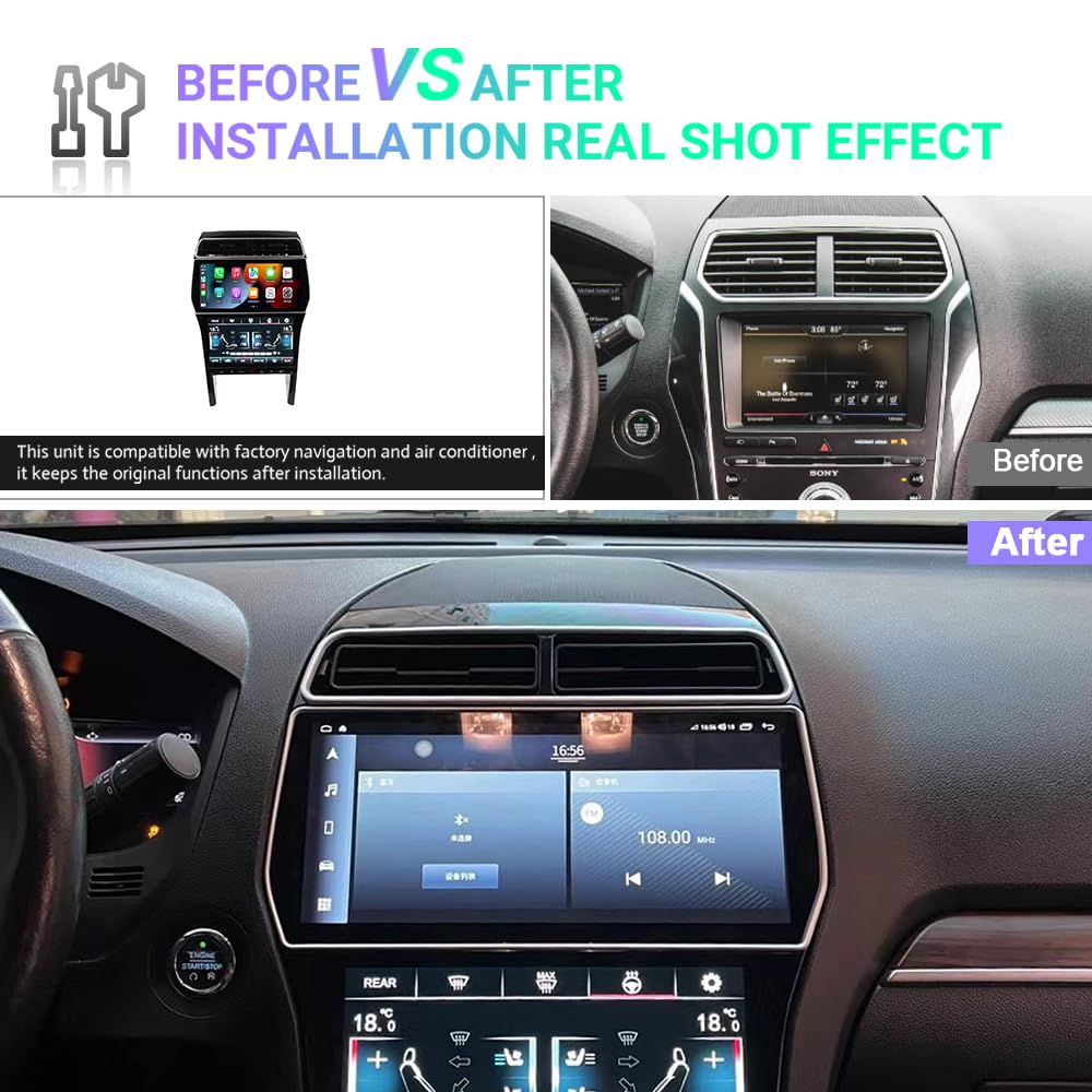 Android 13 CarPlay Car Stereo for Ford Explorer 2011-2019, 12.3" Dual Touch Screen GPS Navigation Head Unit 4GB RAM 64GB ROM Radio