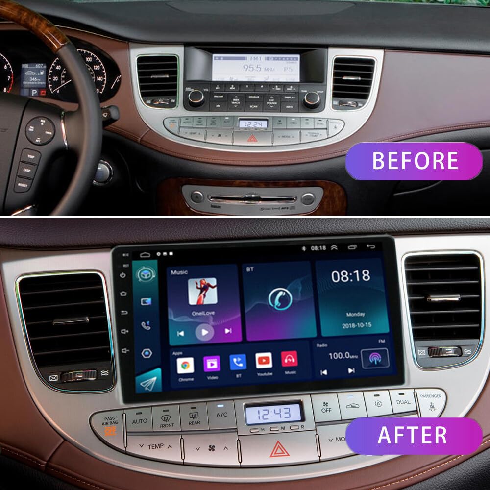 4+64G Double Din Car Stereo for Hyundai Genesis Sedan 2009-2014 Radio Upgrade, 9 Inch Touch Screen Radio Android 13 Car Radio with Wireless Carplay Android Auto Bluetooth GPS AHD Backup Camera WiFi