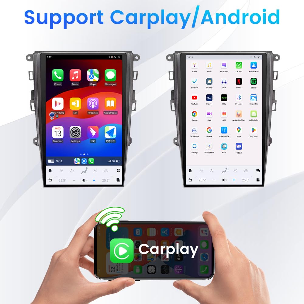 13.6 Inch Vertical Touch Screen Android 13 Car Stereo for Ford Fusion Mondeo 2013-2019, Tesla Style GPS Navigation Multimedia Player Radio Replacement Head Unit Support Original SYNC2