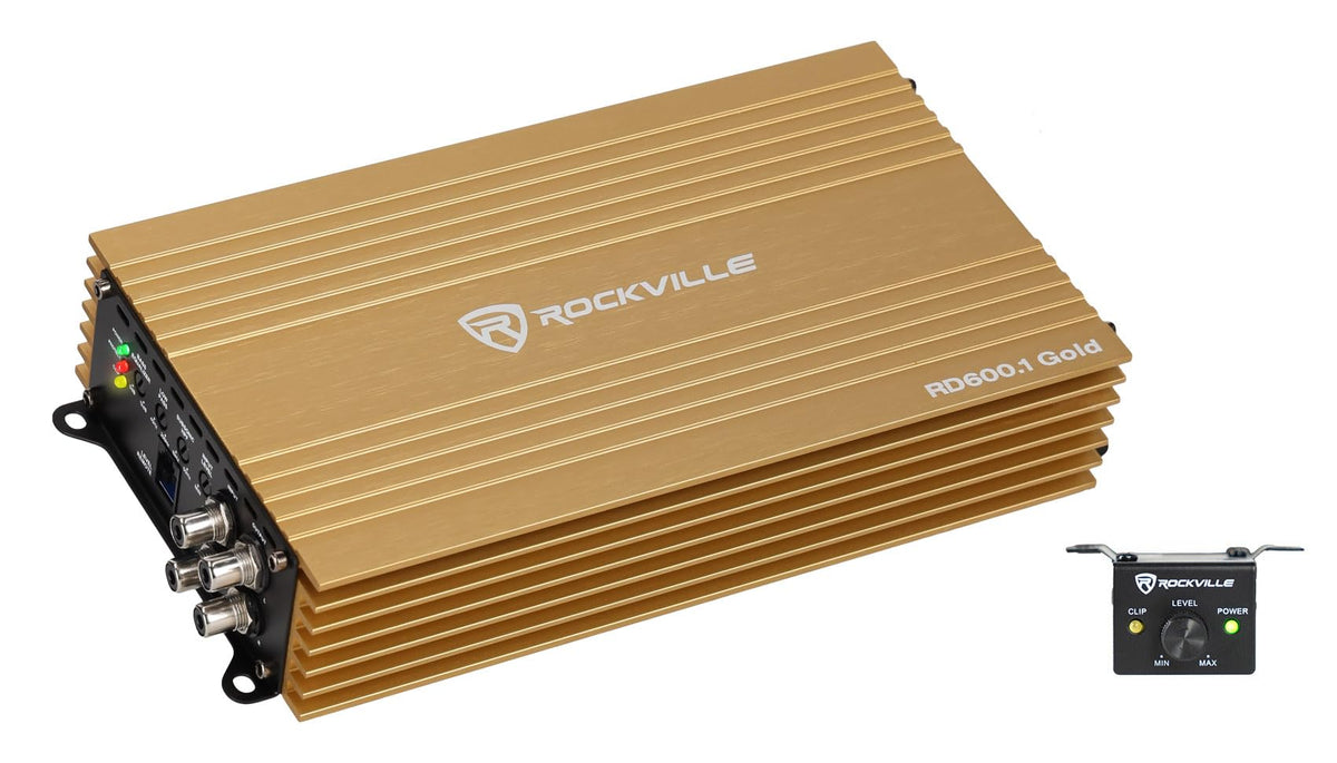 Rockville Mono 1-Ohm Car Amplifier, Class-D, Metal Bass Remote w/Clip Indicator, Low Pass & Subsonic Filters, Compact & High-Efficiency, Ideal for Subwoofers (Black, 1500w RMS)