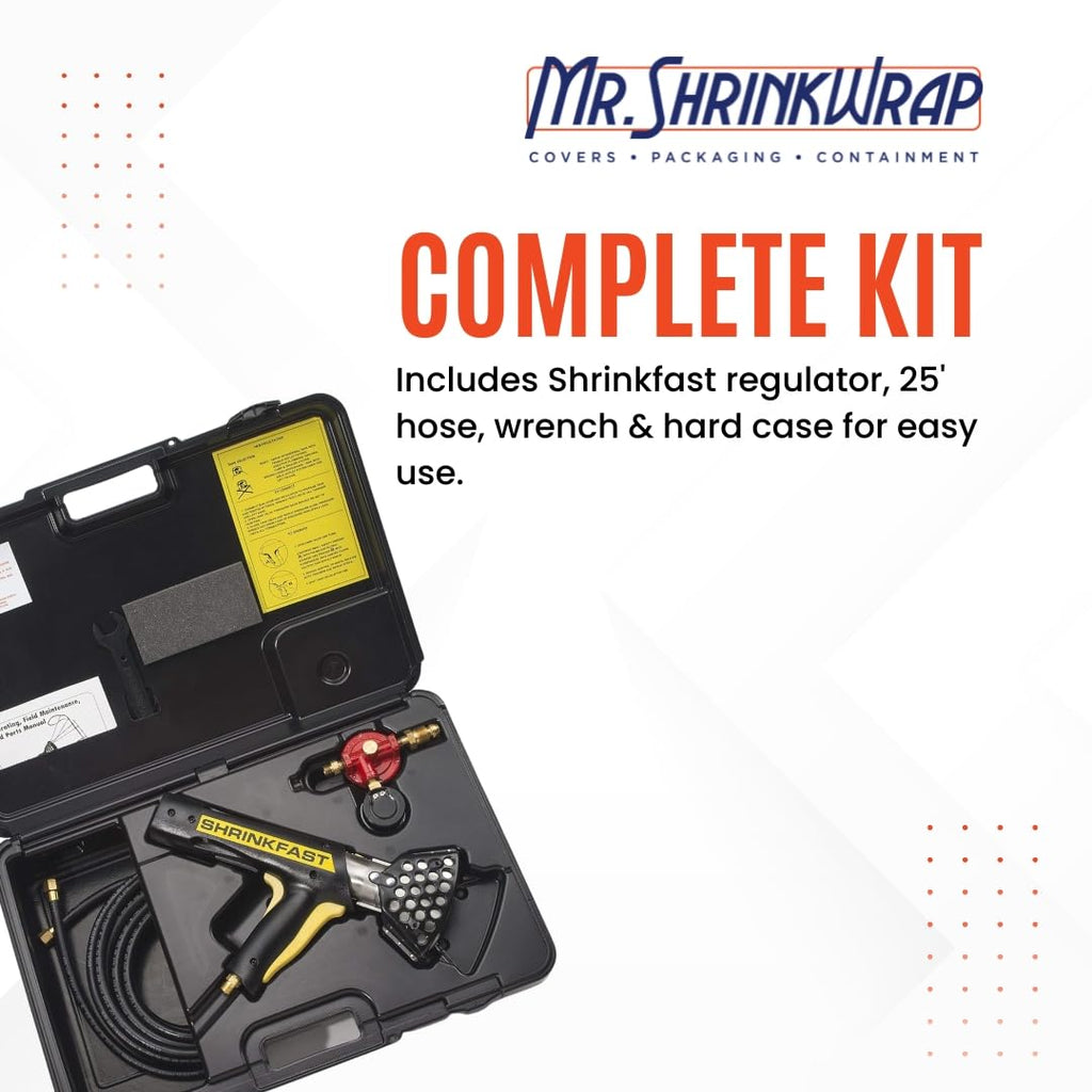 Bundle - Shrinkfast 998 Propane Heat Gun, 200000 BTU, Ready to Use with 25' Hose, Regulator, Wrench, Hard Case, 6' Angled Extension, and Shrink Film Knife Made in the USA