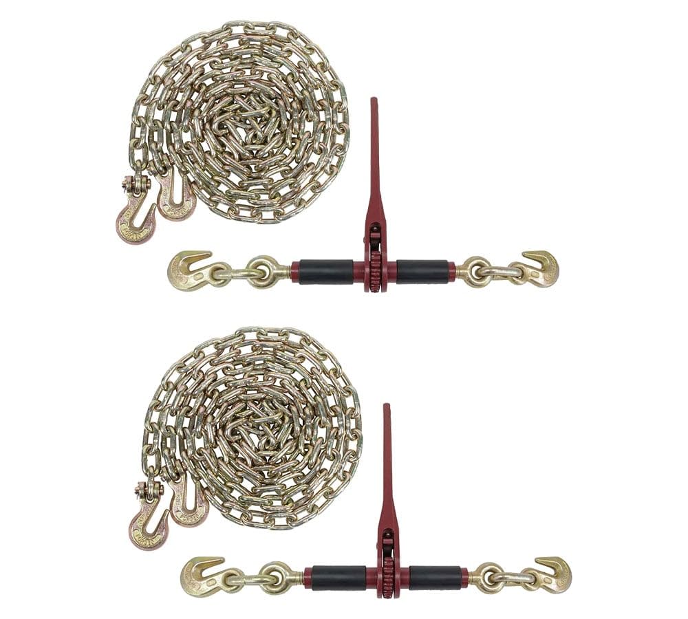 Mytee Products (2) Ratchet Chain Binders 5/16"-3/8" with Rubber Grips & (2) 5/16" x 12' Grade 70 Binder Chains