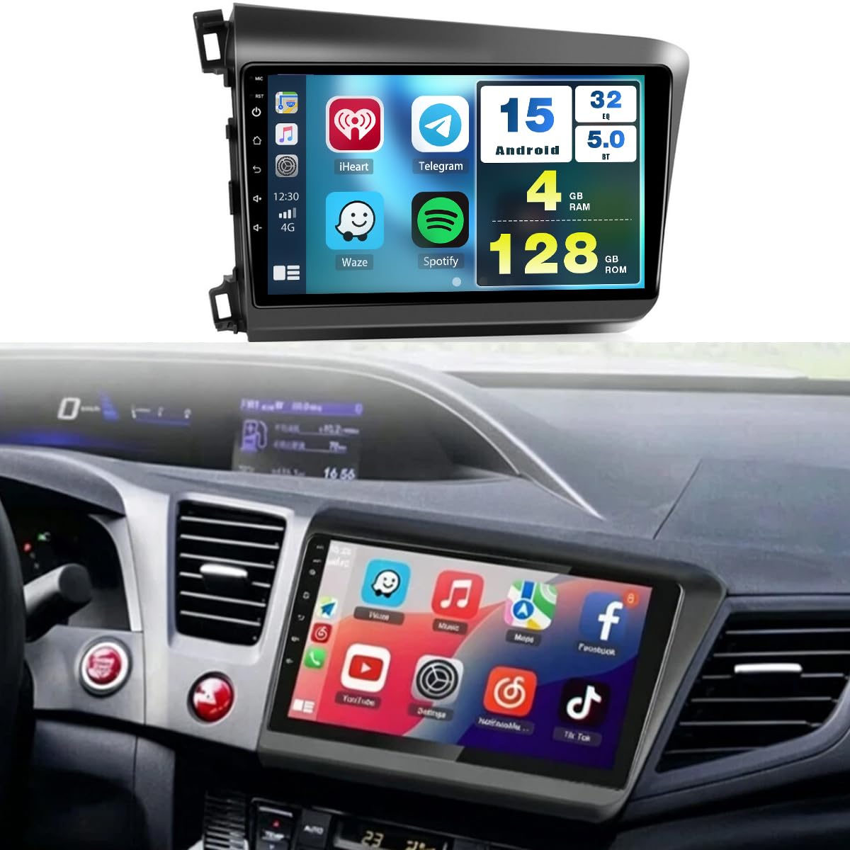 4+128GB Android 15 Car Stereo for Honda Civic 2012 2013 2014 2015