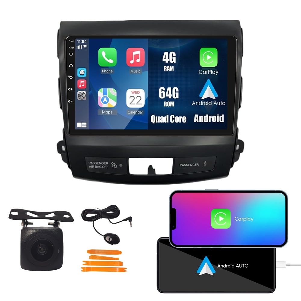 Tesla Style Car CarPlay Android Auto Navigation Stereo GPS Radio 9.7" IPS Touchscreen Headunit Tablet Media Player for Mitsubishi Outlander 2005-2012, if Applicable Octa Core 4G+64G Basic