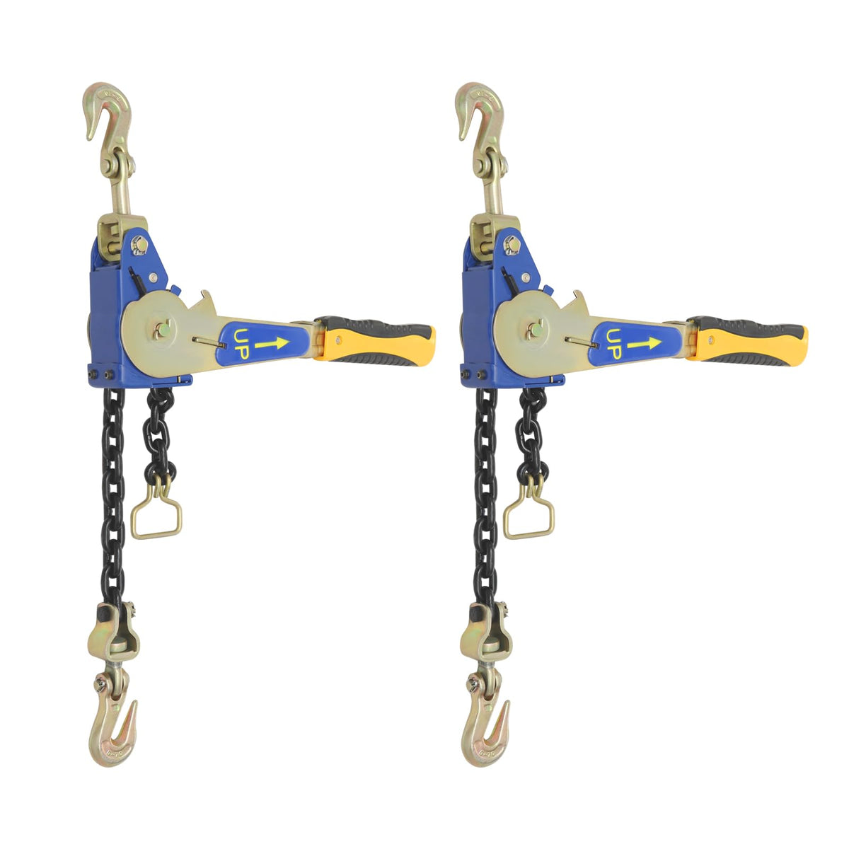 2 Pack 5/16" - 3/8" Ratchet Chain Binders with G70 Chains, 6600lbs Load, Professional Snap Binder, Heavy Duty Tie Down Ratchet Load Binder for Flatbed Trailers & Trucks