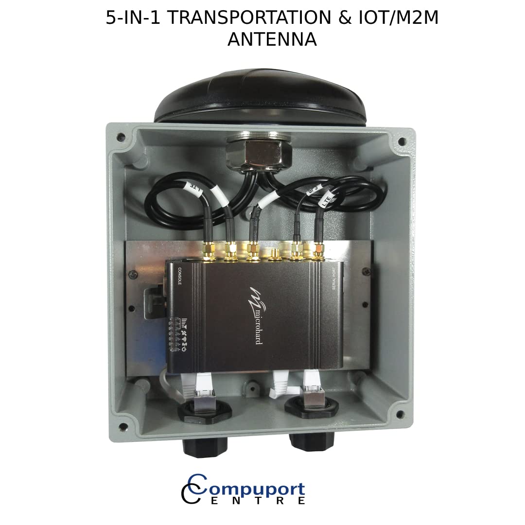 CompuPort 5-in-1 Professional MIMO LTE+GPS+Wi-Fi Screw Mount Combination Vehicle Antenna Compatible with Sierra Wireless, Microhard, Cradlepoint, Digi, Peplink and Other Cellular Modems