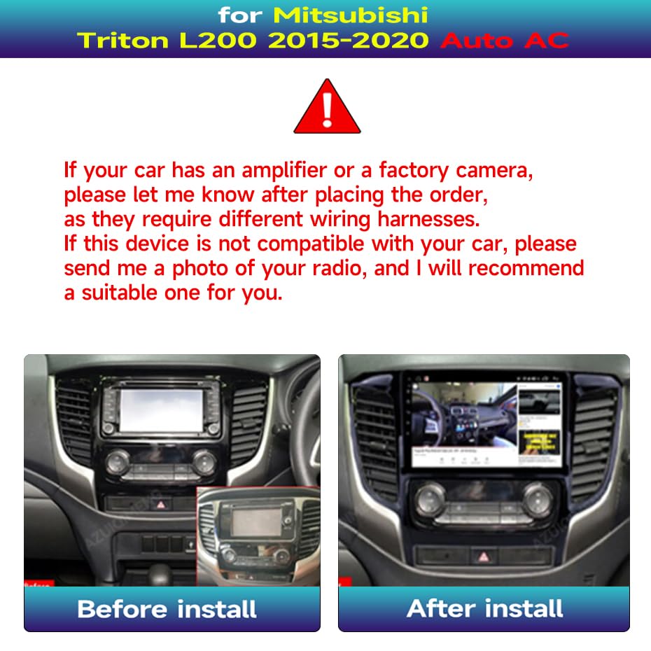 8CORE 4+64GB Android 14 Car Radio Stereo for Auto AC 2015-2020 Mitsubishi Triton L200, 9 Inch Touch Screen Head Unit with Wireless CarPlay Android Auto, GPS Navigation Bluetooth WiFi 5G DSP SWC