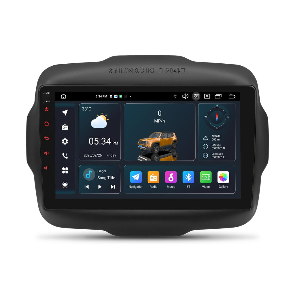 Android 14 Car Stereo Radio for Jeep Renegade 2015-2023, 9 inch QLED Touch Screen GPS Navigation Bluetooth Head Unit Built-in Car Auto Play Support 4G LTE WiFi SWC DSP 6+64GB