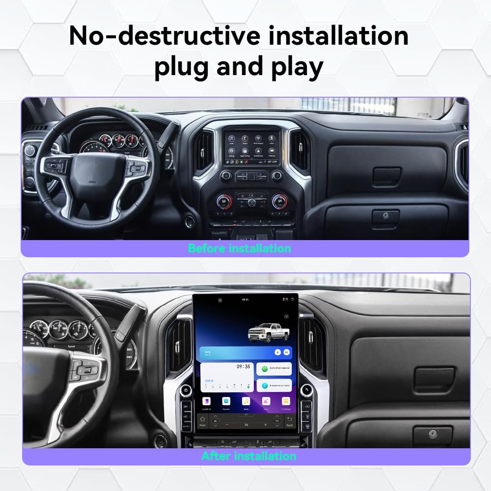 16.2 Inch Touch Screen 4+64GB Android 15 Car Radio, Wireless Carplay Android Auto GPS Navigation Multimedia Head Unit for GMC Sierra Chevrolet Silverado 2019-2023