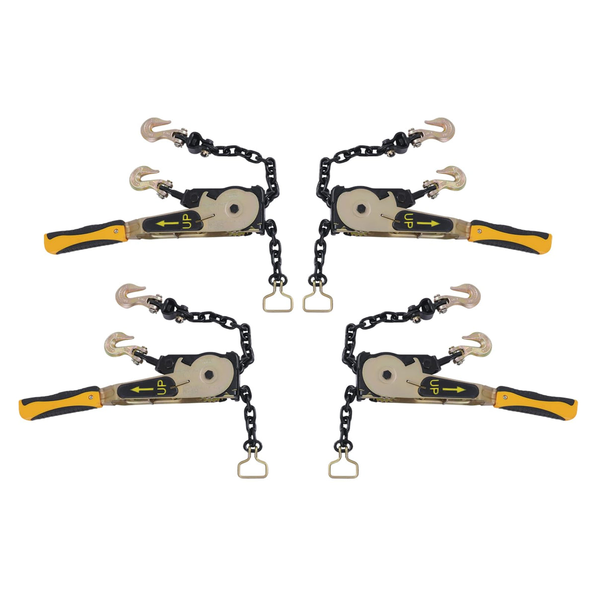 4 Pack Ratchet Chain Binders,6600 lbs Working Load Limit,Fits 3/8 Inch to 1/2 Inch G70 Transport Chains,Heavy Duty Load Binder with Grab Hooks for Trailer Truck Tractor Cargo