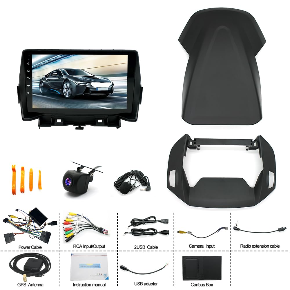 4+64G Android 14 Car Stereo for Ford Escape 2013-2016, 9" Touchscreen Double Din Radio with Wireless Carplay Android Auto GPS Navi Head Unit Bluetooth WiFi FM/RDS SWC Mirror Link AHD Backup Camera