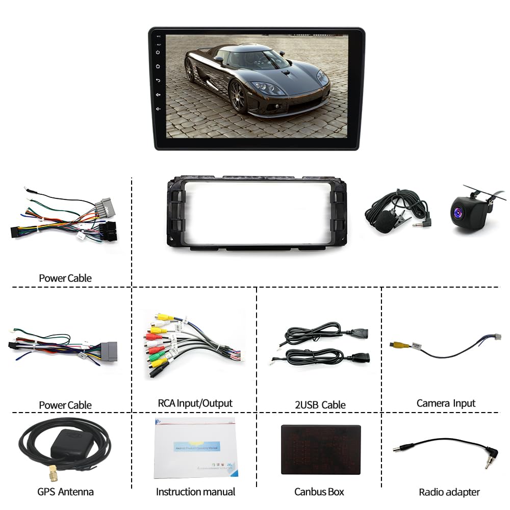 2+64G Double Din Car Radio for Dodge Ram 1500 2500 3500 1994-2002, 9 inch Touch Screen Stereo for Cirrus 1995-2000 Head Unit Radio Backup Camera Bluetooth with Wireless Carplay GPS Mirror Link