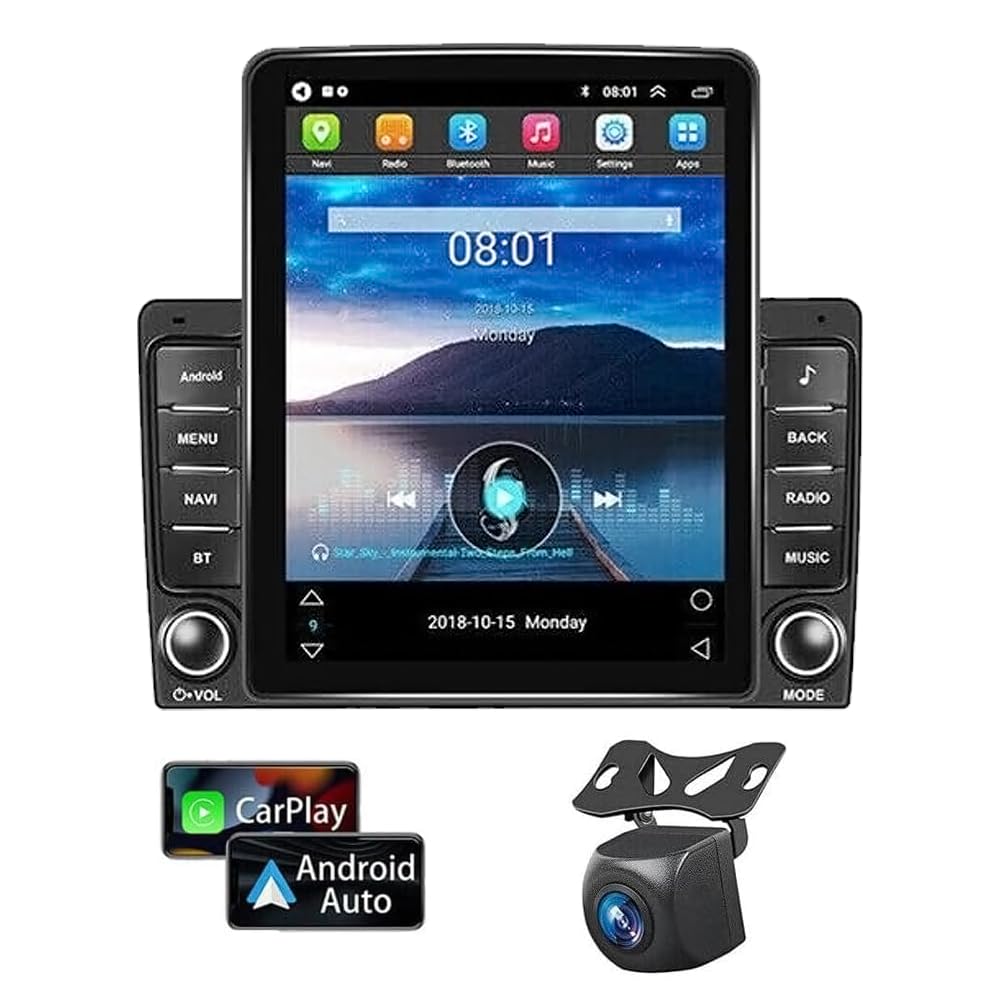 9.7 inch Android 13 Double Din Vertical Car Stereo Touchscreen with GPS Navigation WiFi Bluetooth FM Radio HiFi Audio USB+12LED HD Backup Camera 2+32G