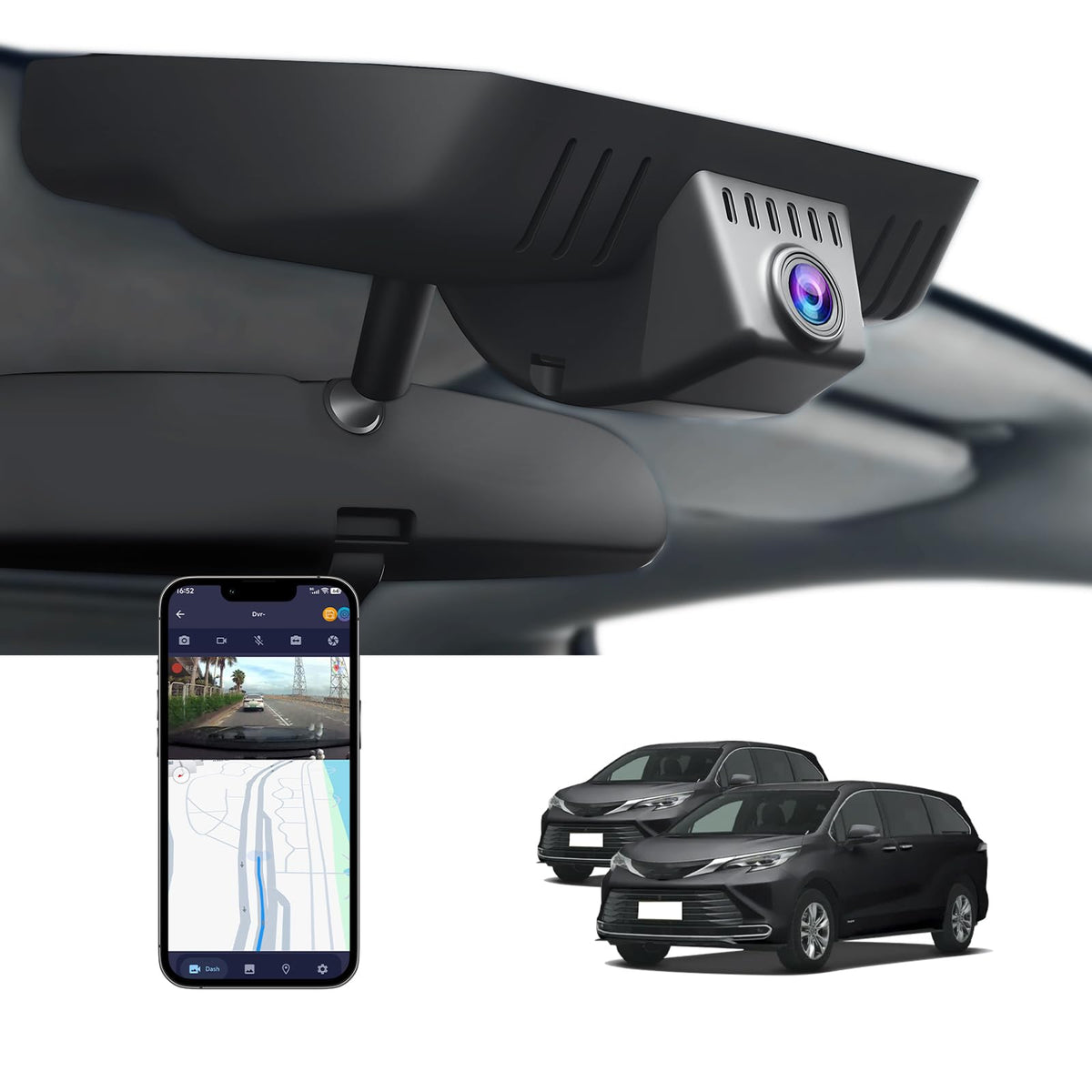 4K Dash Cam Front and Rear for Toyota Sienna 2021-2026