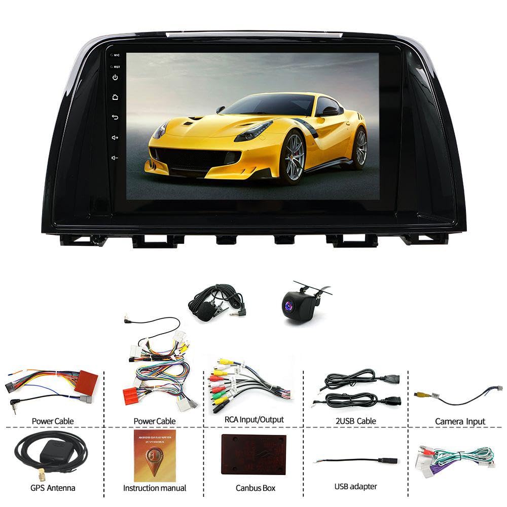 4+64G Android 15 Double Din Car Radio Stereo Upgrade for Mazda 6 GL GJ 2012-2017 Radio Replacement 9inch Touch Screen GPS Navi w/Wireless Carplay Android Auto Bluetooth WiFi FM RDS SWC Backup Camera